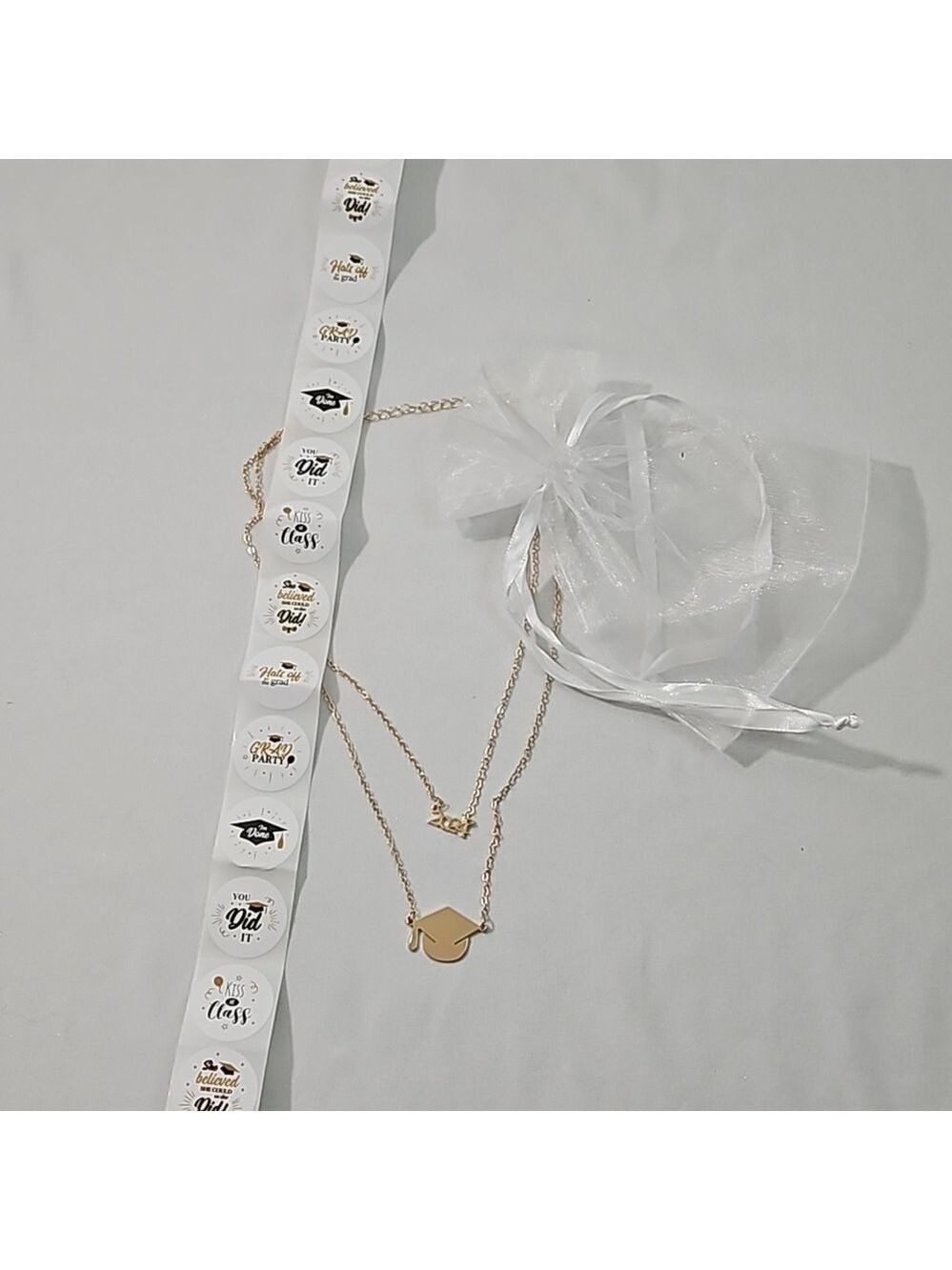 Graduation 2024 Necklace Stickers Organza Bag Bundle - Picture 16 of 17